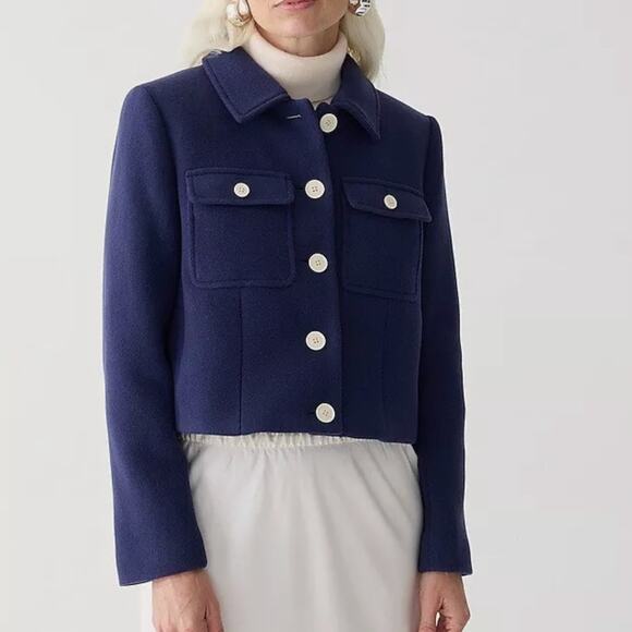 J. CREW Lady Jacket in Italian Stadium Cloth Wool Blend Navy Blue Sz 24 PLUS - Picture 1 of 10